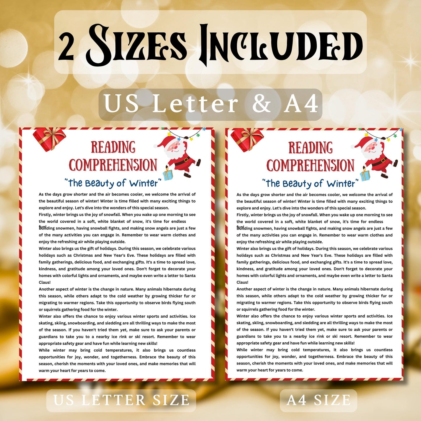 Christmas Comprehension Game, Christmas Reading Printable Game For Kids & Adults, Family Dinner Game, Office And Classroom Activity Fun