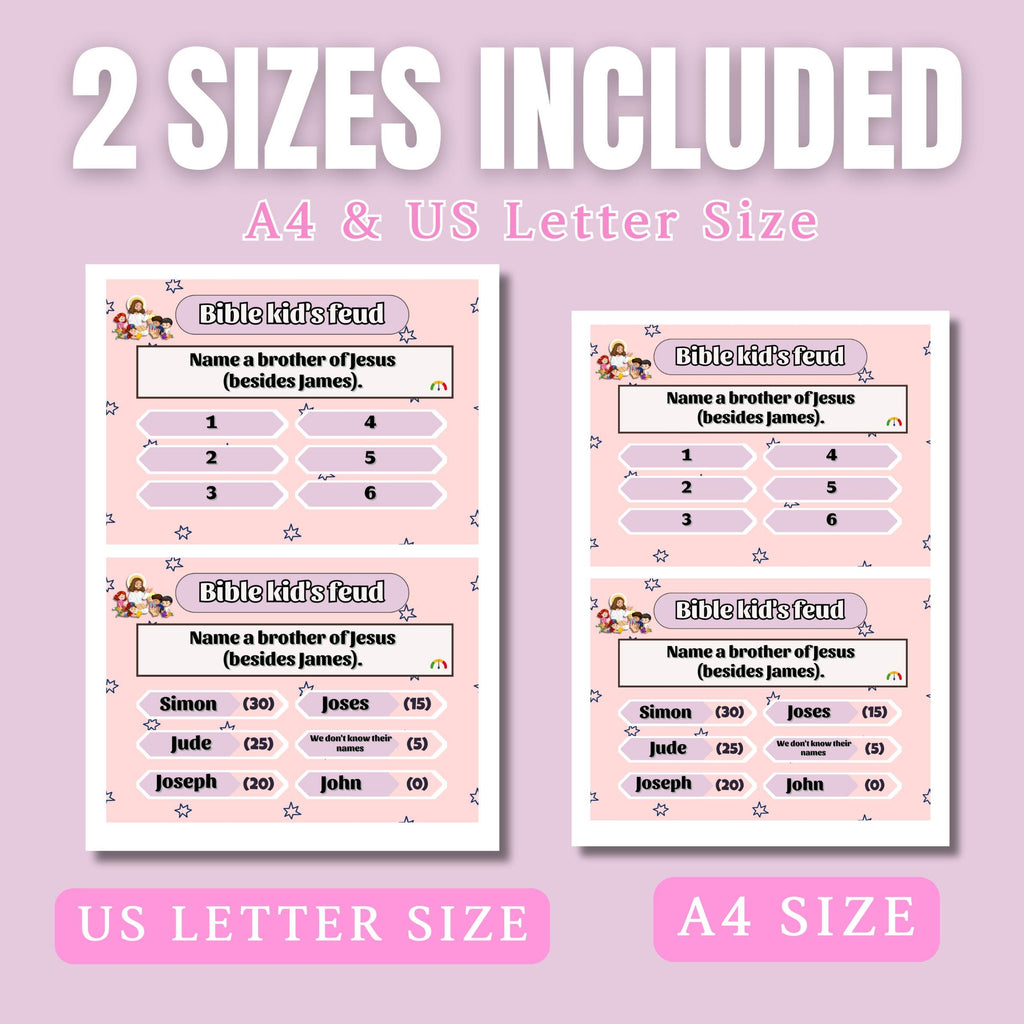 Bible Family Feud Game for Kids – Medium Level Printable Bible Trivia | 100+ Cards for Sunday School, Homeschool | Church | A4 & US Sizes