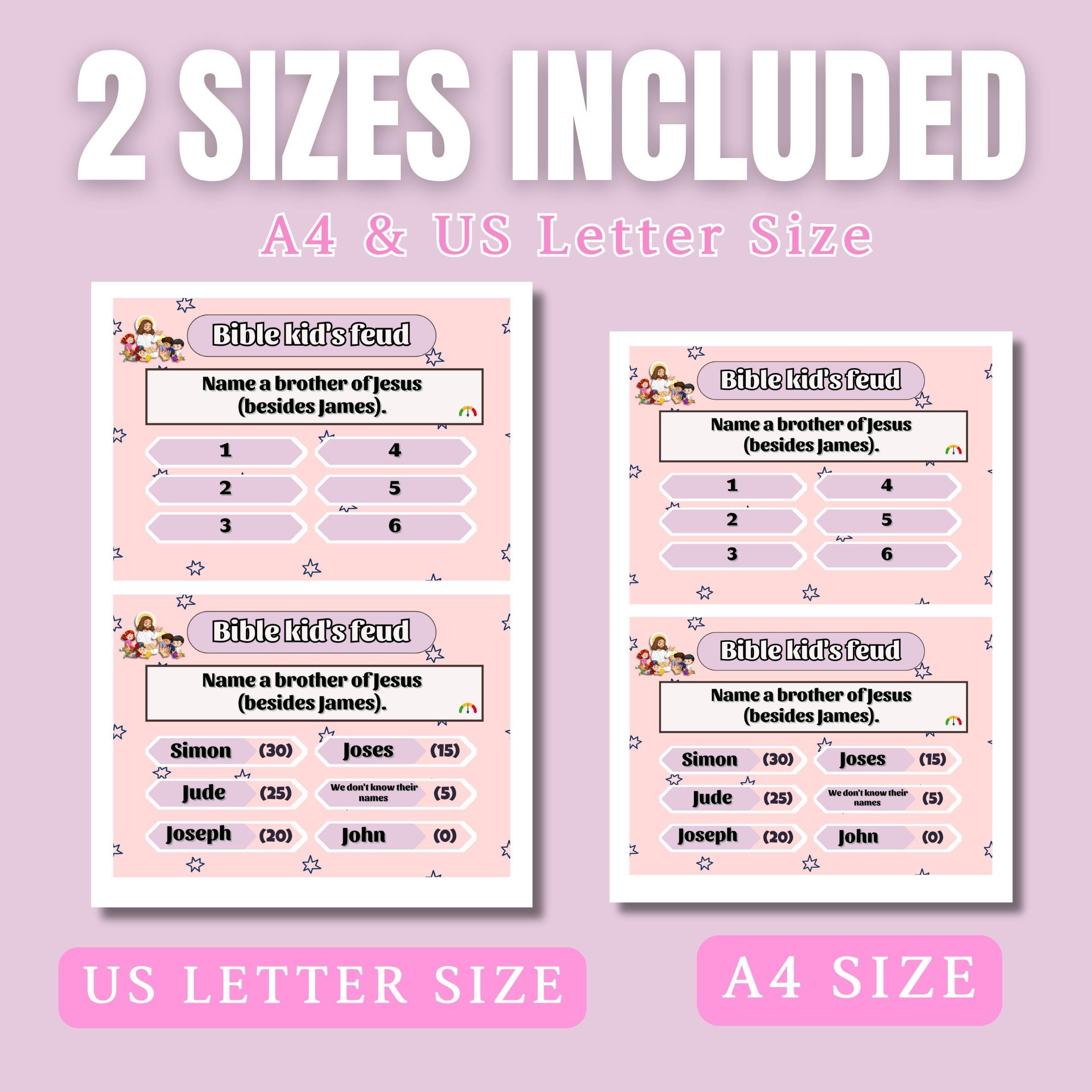 Bible Family Feud Game for Kids – Medium Level Printable Bible Trivia | 100+ Cards for Sunday School, Homeschool | Church | A4 & US Sizes