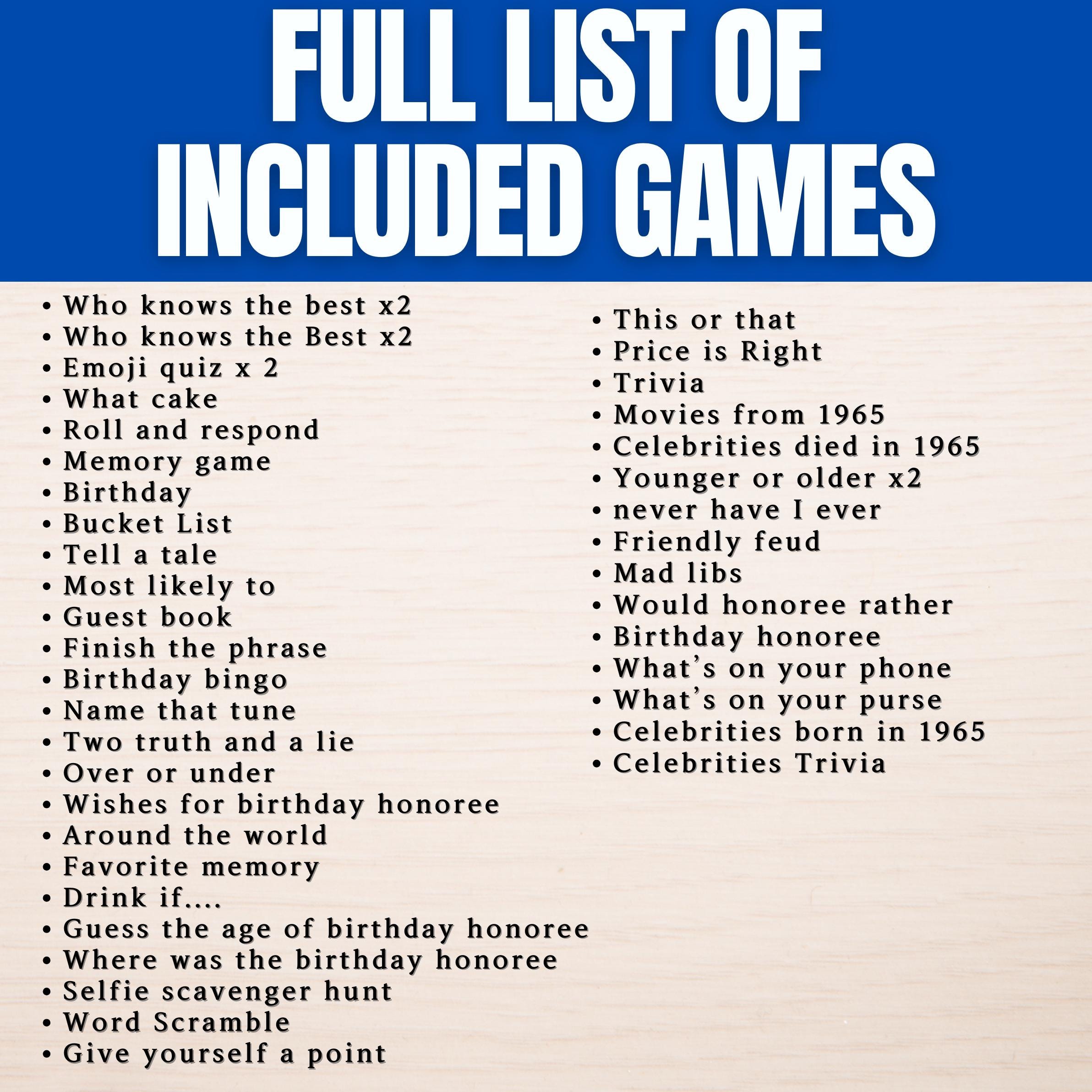 60th Birthday Games Bundle, Born in 1965 Party Games, Fun Printable Games for Adults & Family, 60th Celebration Activities, Instant Download