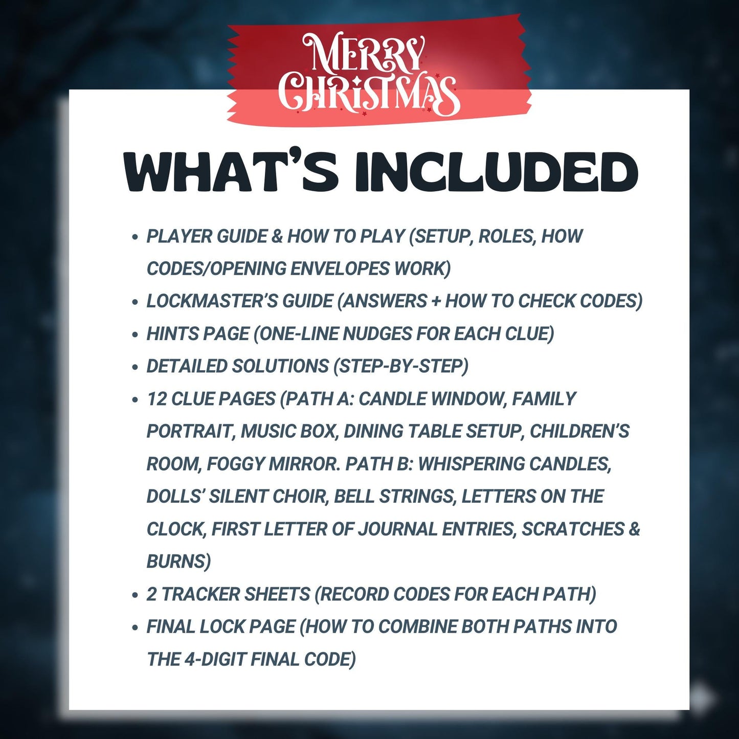 Printable Spooky Christmas Escape Room Game | Haunted Holiday Mystery Puzzle | DIY for 1–6 Players – Fun Family Activity – No Locks Needed