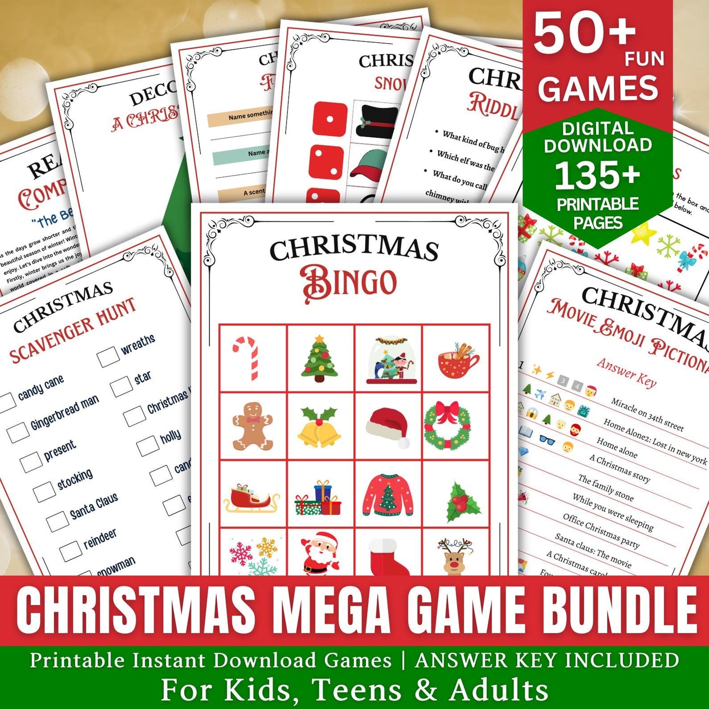 50+ Christmas Games Bundle, Christmas Party Games, School Christmas Game, Christmas Games Printable, Office Christmas, Family Christmas Game