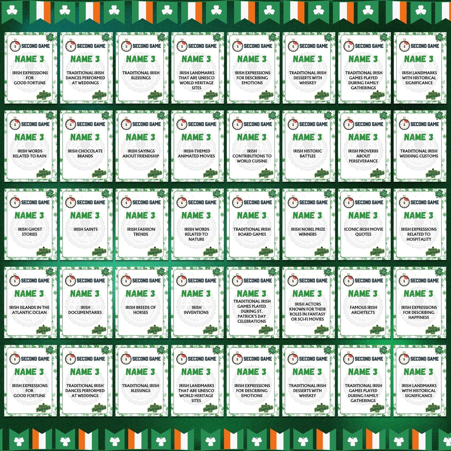 St. Patrick's Day 5 Second Challenge Game | 100+ Quick-Thinking Cards | Fun Party Game for Kids, Adults & Families, St. Paddy's Day Activity