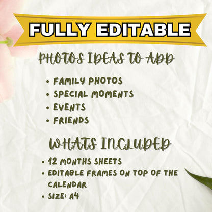 Editable 2025 Calendar Templates | Fully Editable for Free in Canva, Custom Design for Canva I Mini Calendar 2025, Add Your Own Photo