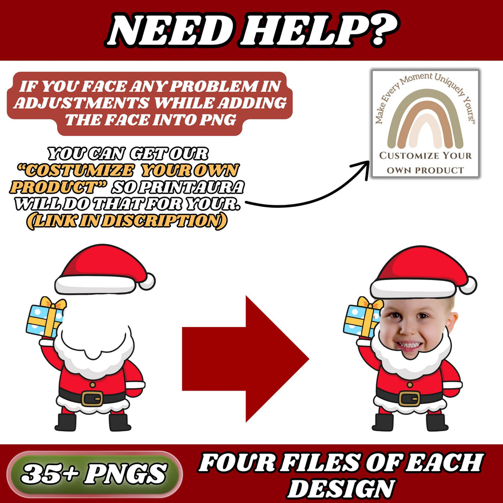 Add Your Own Face Santa Bundle, 150+ Editable Clipart (png, jpg, psd, PDF), Christmas Templates, Photo Props for DIY Crafts, Stickers, Cards