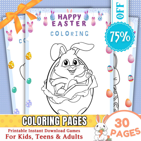 Easter Coloring Pages | 30 Printable Easter Coloring Sheets | Fun Kids Activity | Easter Bunny, Eggs, Spring Coloring | Instant Download