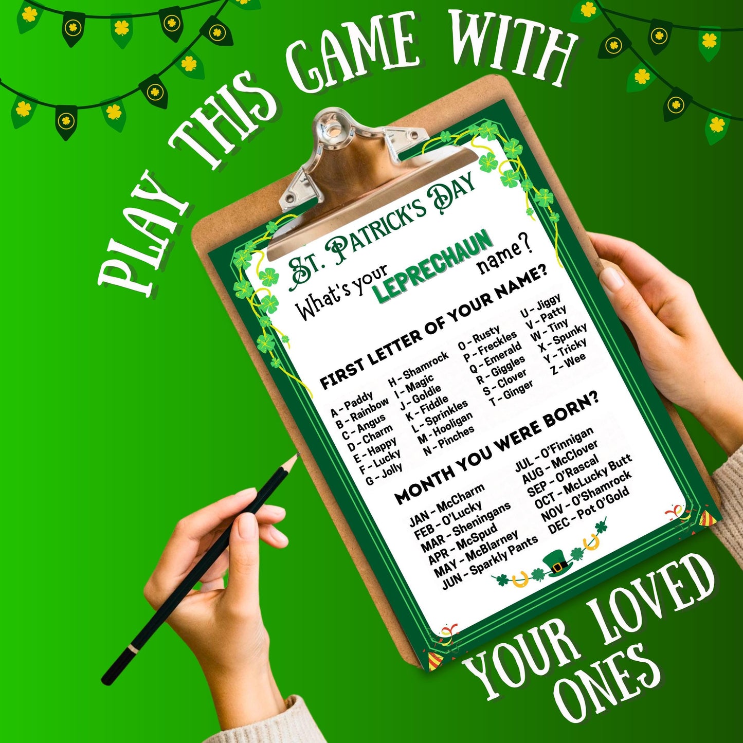 What's Your Leprechaun name St Patricks Day Games, Leprechaun name tag game, Leprechaun name board sign, Lucky Shamrock Game | Printable PDF