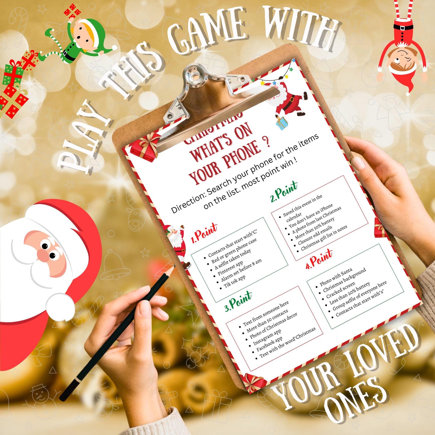 Christmas What's On Your Phone, Christmas Printable Festive Party Game For Kids & Adults, Family And Office Christmas Game, Xmas  PDF