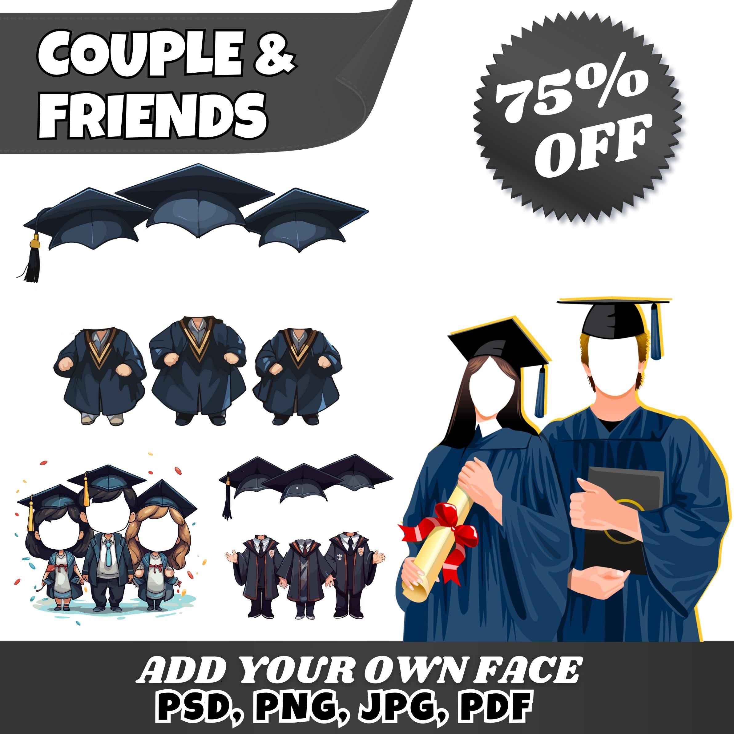 150+ Graduation Add Your Own Photo PNG Bundle, DIY Graduate Yourself, Cap & Gown Characters, Perfect for Kids Craft | Bulletin Board Decor