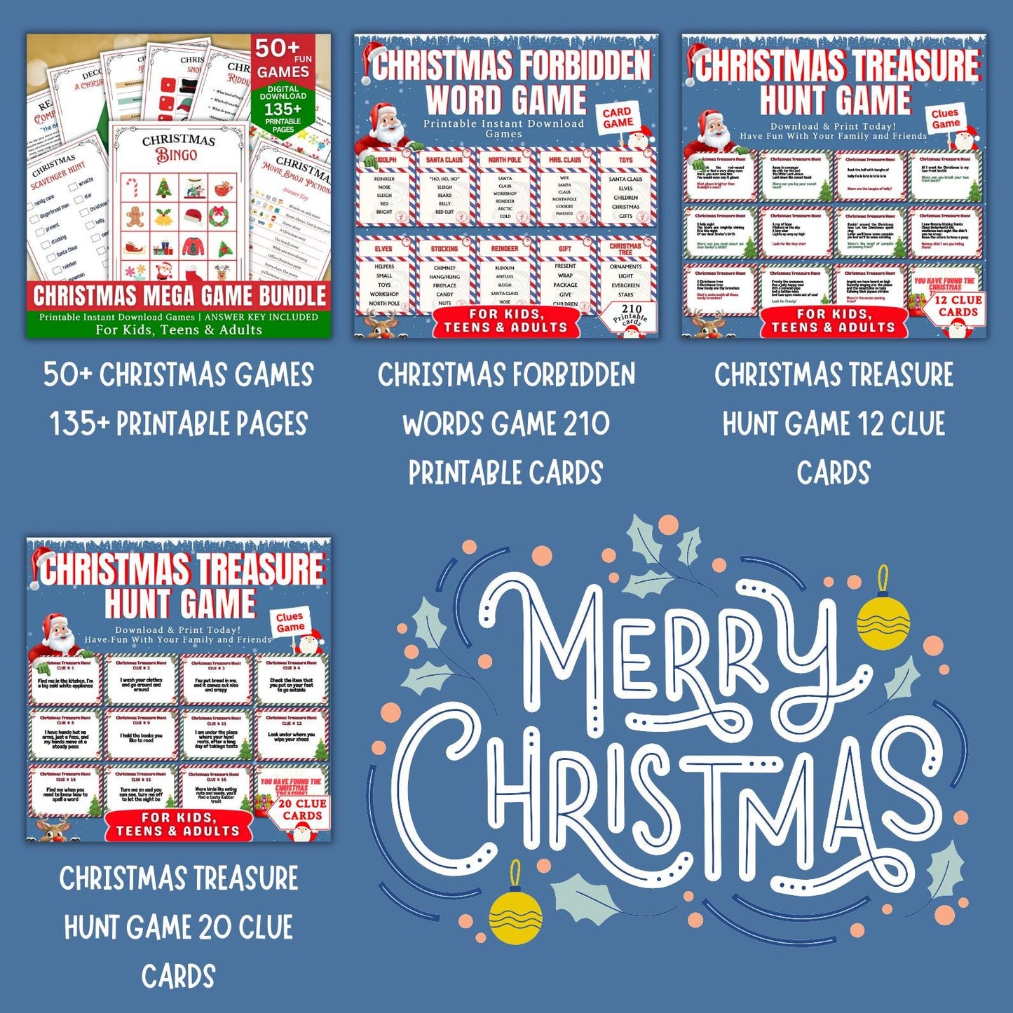 Christmas Game Mega Bundle PLR MRR | 50+ Printable Games for Kids & Adults | Bingo, Mad Libs, Scavenger Hunt | Fun Holiday Party Kit