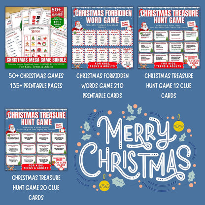 Christmas Game Mega Bundle PLR MRR | 50+ Printable Games for Kids & Adults | Bingo, Mad Libs, Scavenger Hunt | Fun Holiday Party Kit