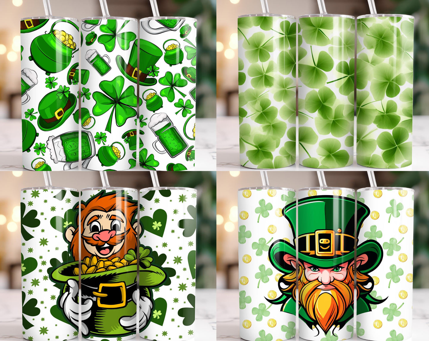 100+ St. Patrick’s Day Tumbler Wraps | Irish Skull & Skeleton Designs | Lucky Clover, Shamrock, Plaid | 20oz Sublimation PNG Bundle