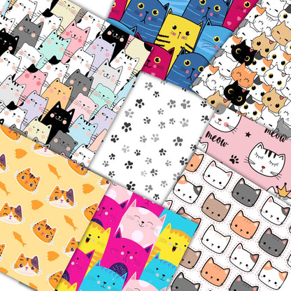 Cute Cat Digital Paper Bundle 12x12, 170+ Seamless Kawaii Cat & Paw Print Patterns, Scrapbook Paper, Printable Backgrounds, Instant Download