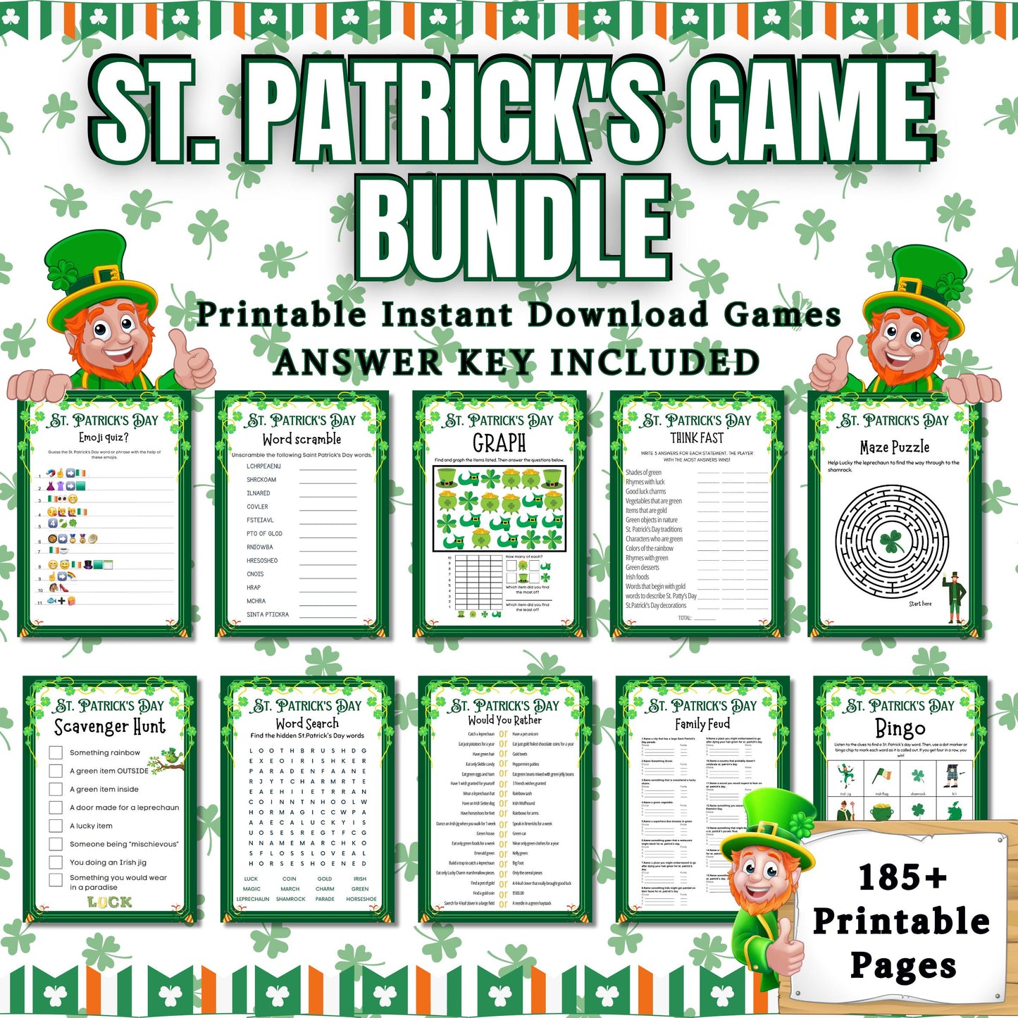 St Patrick's Day Games | St Patricks Games | St Patty's Day Game | St Patricks Party Games | Printable St Patricks Games Kids Teens Adults