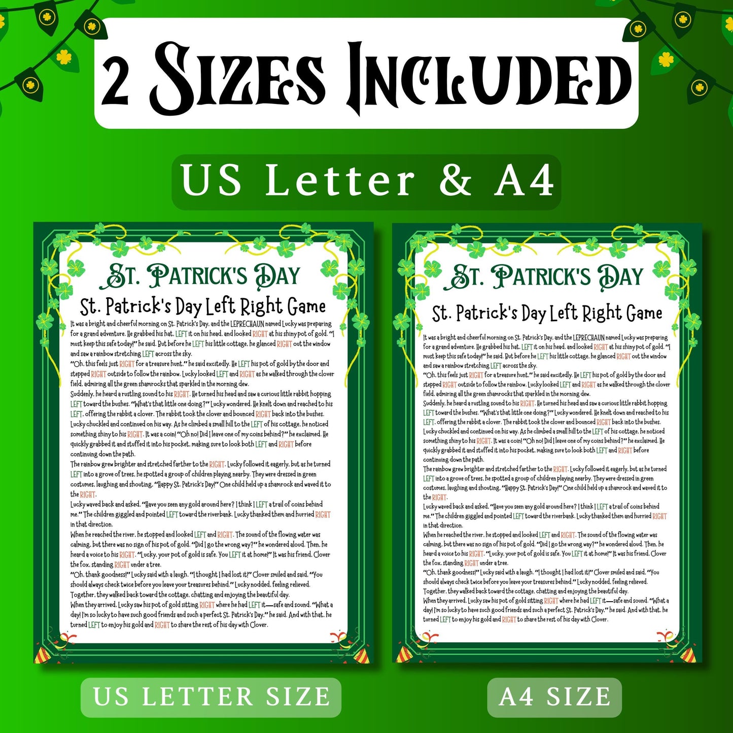 St. Patrick's Day Left Right Game | Fun Pass the Present Game | Irish Party Activity for Kids & Adults | Lucky Shamrock Game | Printable PDF