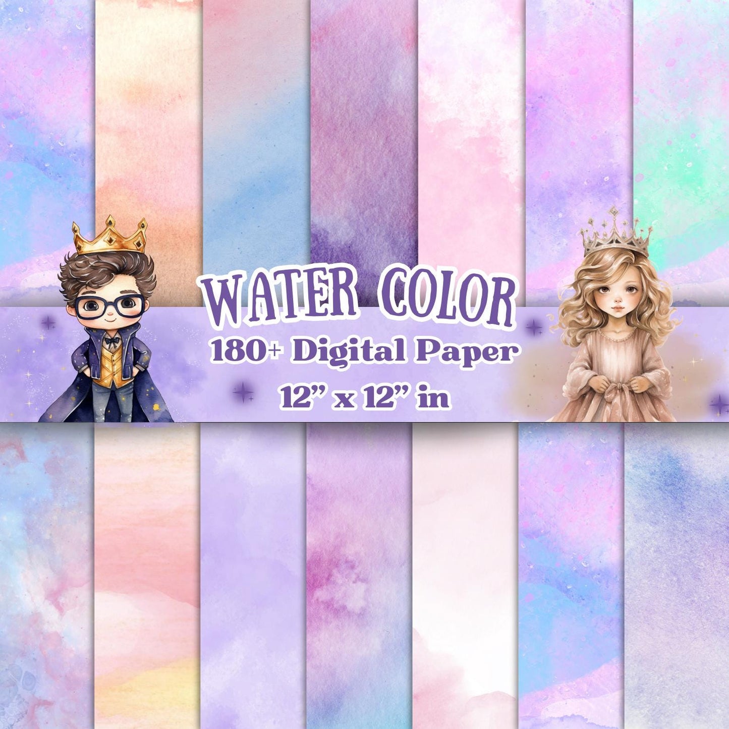 Pastel Watercolor Digital Paper Pack 180+ Seamless 12x12 Backgrounds, 300 DPI Textures for Scrapbooking, Invitations, Sublimation & Crafts