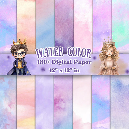 Pastel Watercolor Digital Paper Pack 180+ Seamless 12x12 Backgrounds, 300 DPI Textures for Scrapbooking, Invitations, Sublimation & Crafts