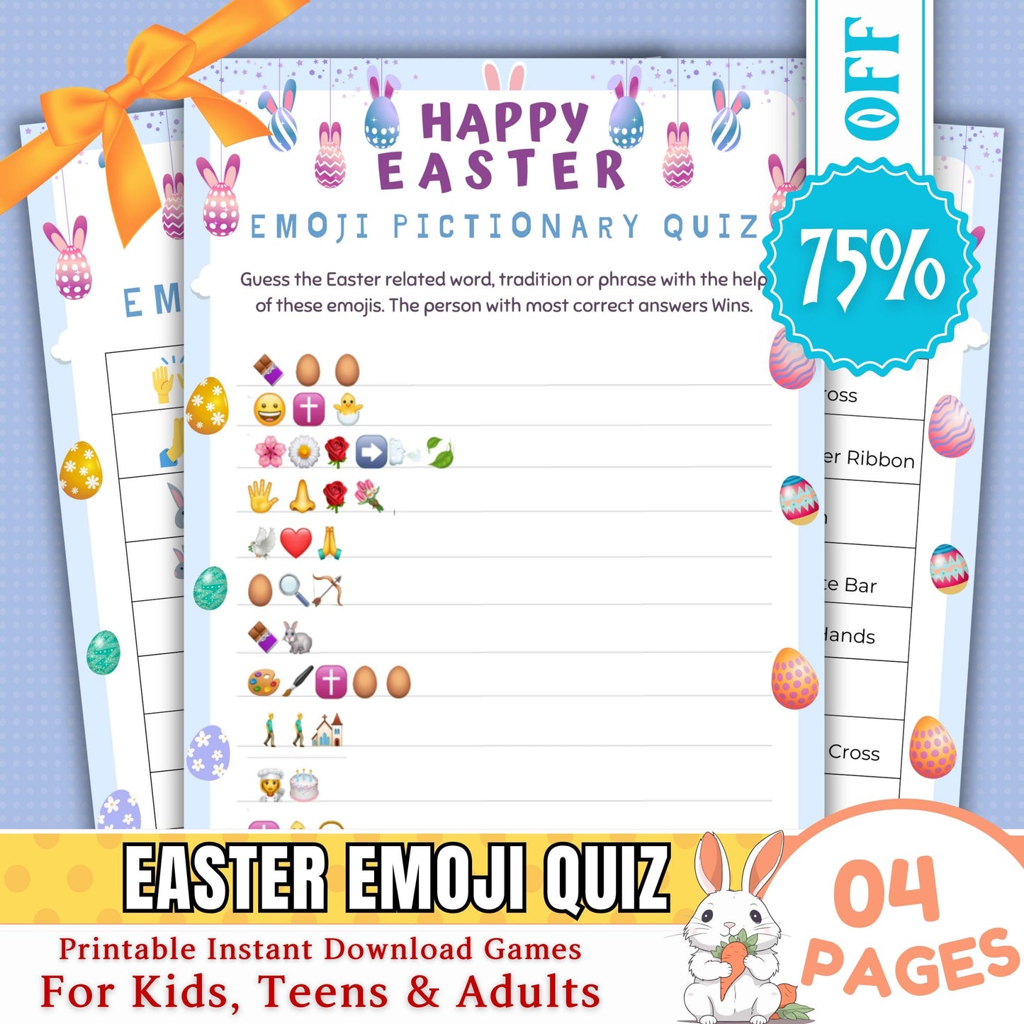 Easter Emoji Quiz | Fun Easter Pictionary Game | Printable Easter Party Game for Kids & Adults, Easter Trivia Activity, Instant Download PDF