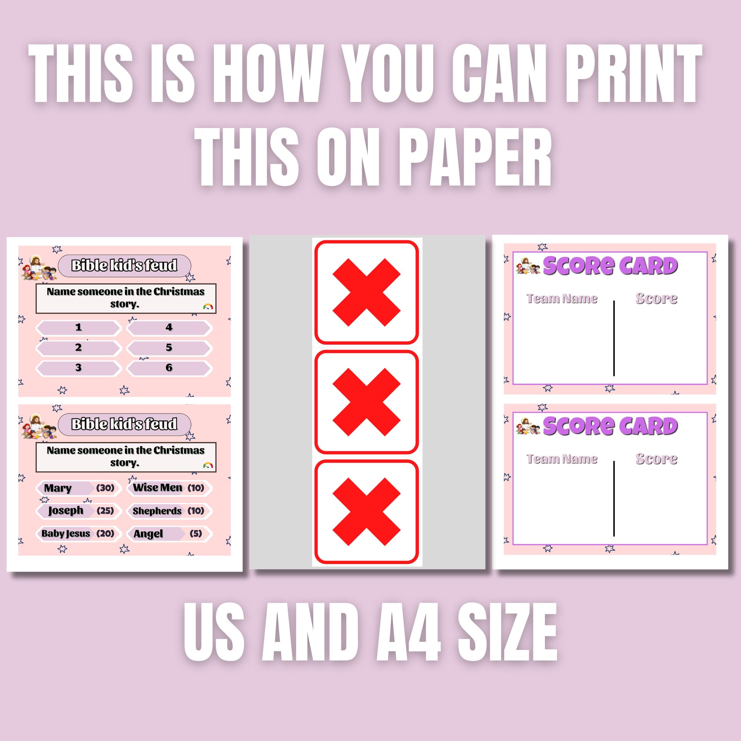 Bible Family Feud Game for Kids – Easy Level | 100+ Printable Bible Trivia Cards for Sunday School, Church | Homeschool | A4 & US Sizes PDF