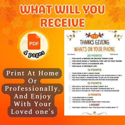 Thanksgiving What's On Your Phone Game, Friendsgiving Printable Game, Fall Group Game For Kids, Teens & Adults, Office Party Game Pdf