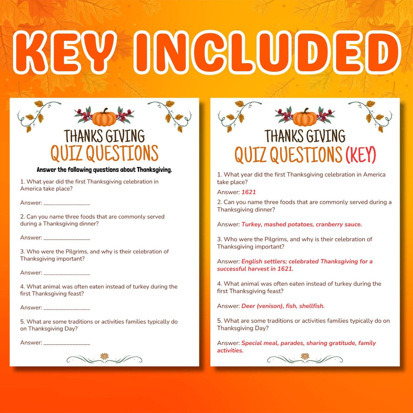 Thanksgiving Quiz, Adults Party Games, Friendsgiving Trivia Games, Thanksgiving Printable Pdf, Classroom Activity, Trivia Instant Download