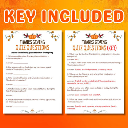 Thanksgiving Quiz, Adults Party Games, Friendsgiving Trivia Games, Thanksgiving Printable Pdf, Classroom Activity, Trivia Instant Download