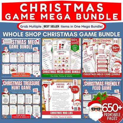 Mega Christmas Games Bundle, Christmas Bingo, Christmas Feud, Christmas Party Games, Christmas Treasure Hunt, Christmas Trivia, Holiday Game