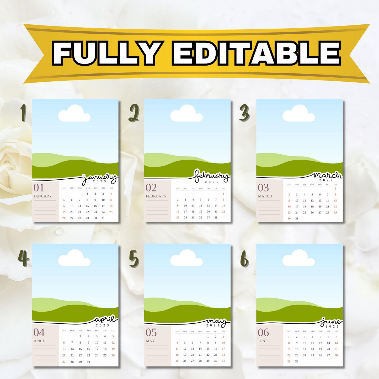 Editable 2025 Calendar Templates | Fully Editable for Free in Canva, Custom Design for Canva I Mini Calendar 2025, Add Your Own Photo