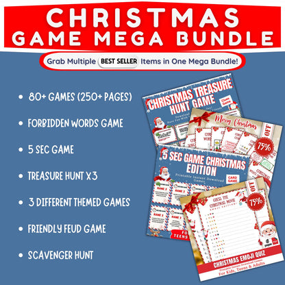 Christmas Game Mega Bundle PLR MRR | 50+ Printable Games for Kids & Adults | Bingo, Mad Libs, Scavenger Hunt | Fun Holiday Party Kit