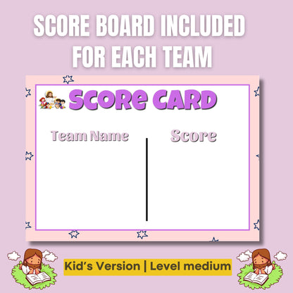 Bible Family Feud Game for Kids – Medium Level Printable Bible Trivia | 100+ Cards for Sunday School, Homeschool | Church | A4 & US Sizes
