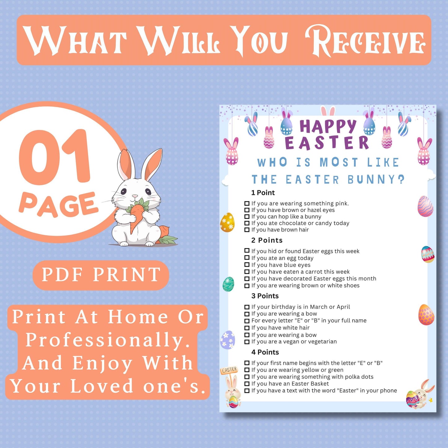 Who Is Most Like the Easter Bunny? | Fun Easter Party Game | Printable Easter Activity for Kids & Adults | Family, Classroom, Church Game