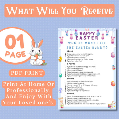 Who Is Most Like the Easter Bunny? | Fun Easter Party Game | Printable Easter Activity for Kids & Adults | Family, Classroom, Church Game