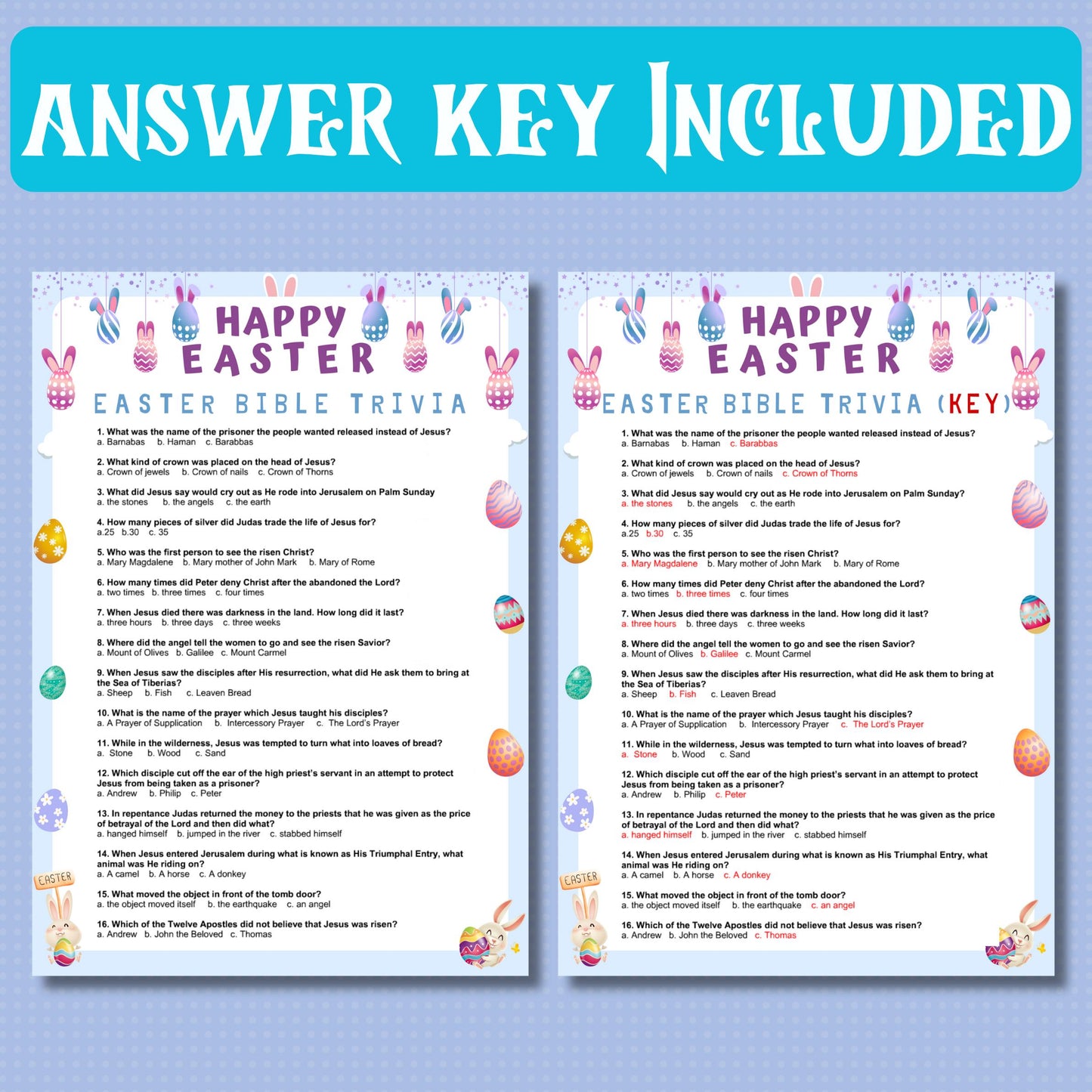 Easter Trivia Quiz | Fun & Challenging Easter Game | Printable Easter Party Game for Kids and Adults | Family Game Night | Instant Download