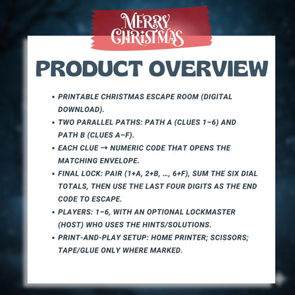 Printable Spooky Christmas Escape Room Game | Haunted Holiday Mystery Puzzle | DIY for 1–6 Players – Fun Family Activity – No Locks Needed