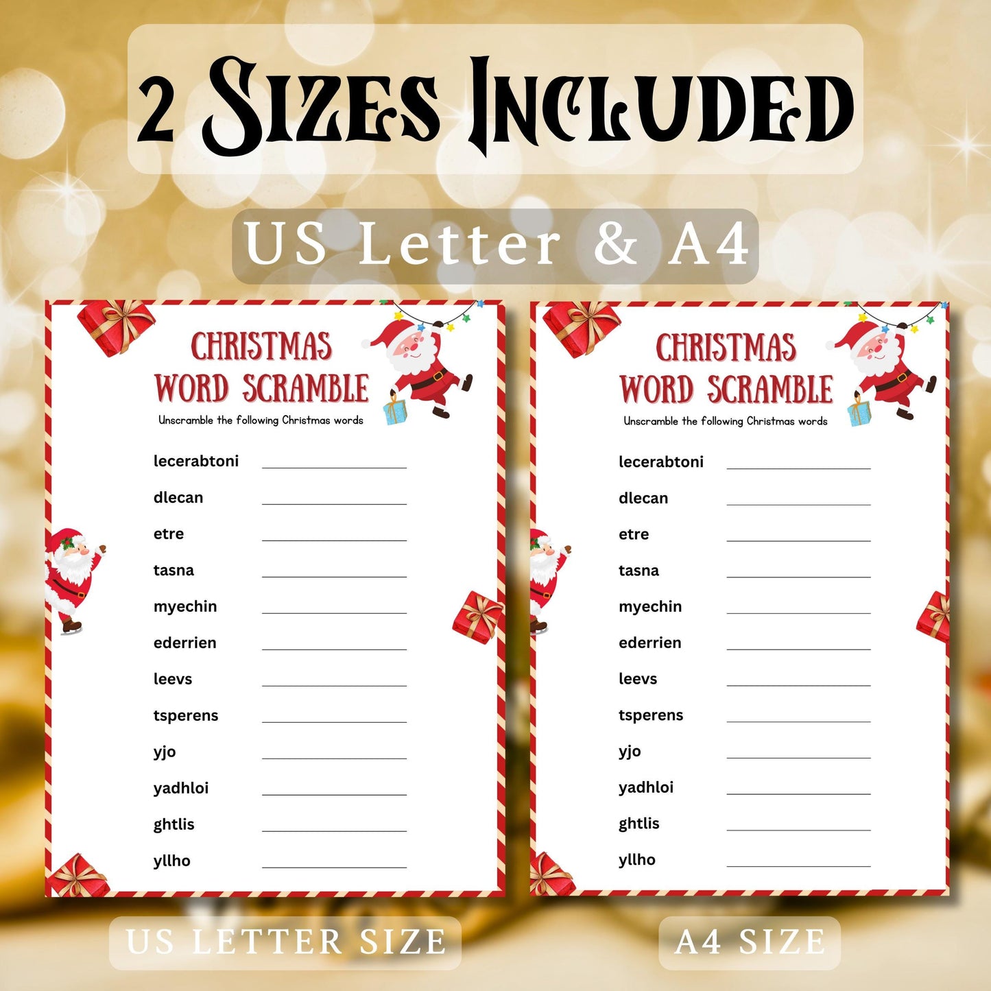 Christmas Word Scramble Game, Christmas Party Game For Kids & Adults, Christmas Word Activity, Family And Office Party Game, Christmas Pdf
