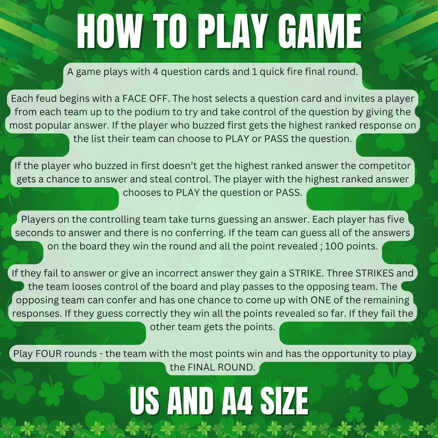 St. Patrick’s Day Family Feud Game, St. Patrick’s Day Trivia Feud, St. Paddy’s Day Party Game, St. Patty’s Day Feud, St. Patrick's Day Game