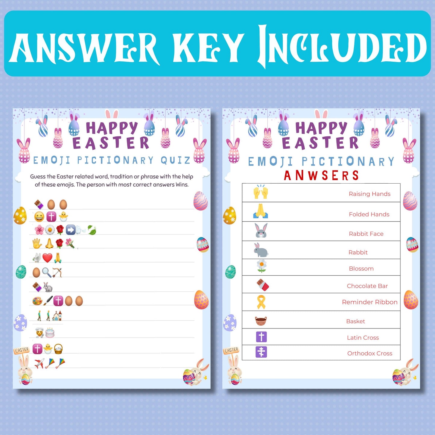 Easter Emoji Quiz | Fun Easter Pictionary Game | Printable Easter Party Game for Kids & Adults, Easter Trivia Activity, Instant Download PDF