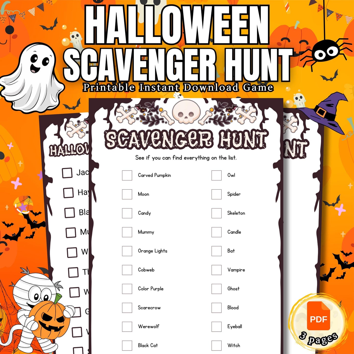 Halloween Scavenger Hunt Game | Fun Printable Activity for Kids & Adults | Perfect for Halloween Parties, Family Gathering, Classroom Events