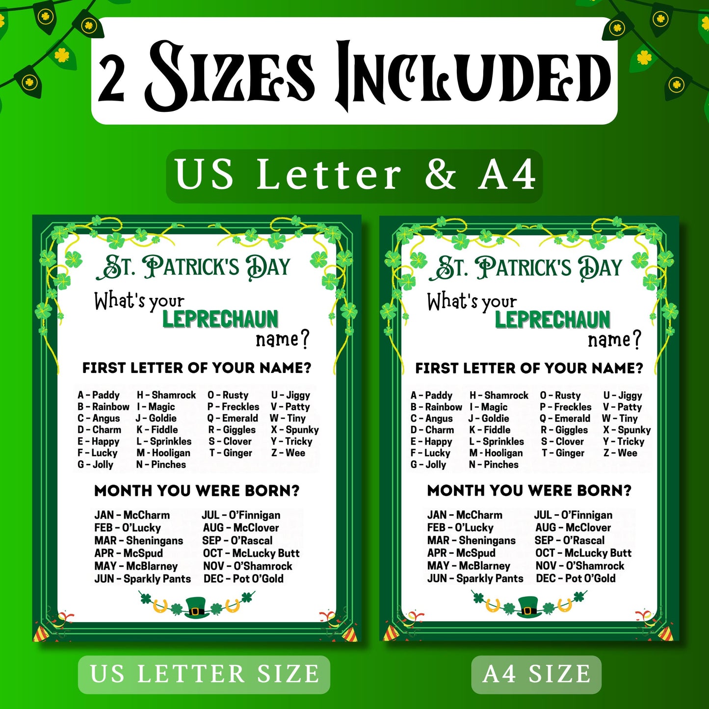 What's Your Leprechaun name St Patricks Day Games, Leprechaun name tag game, Leprechaun name board sign, Lucky Shamrock Game | Printable PDF