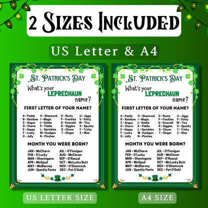 What's Your Leprechaun name St Patricks Day Games, Leprechaun name tag game, Leprechaun name board sign, Lucky Shamrock Game | Printable PDF