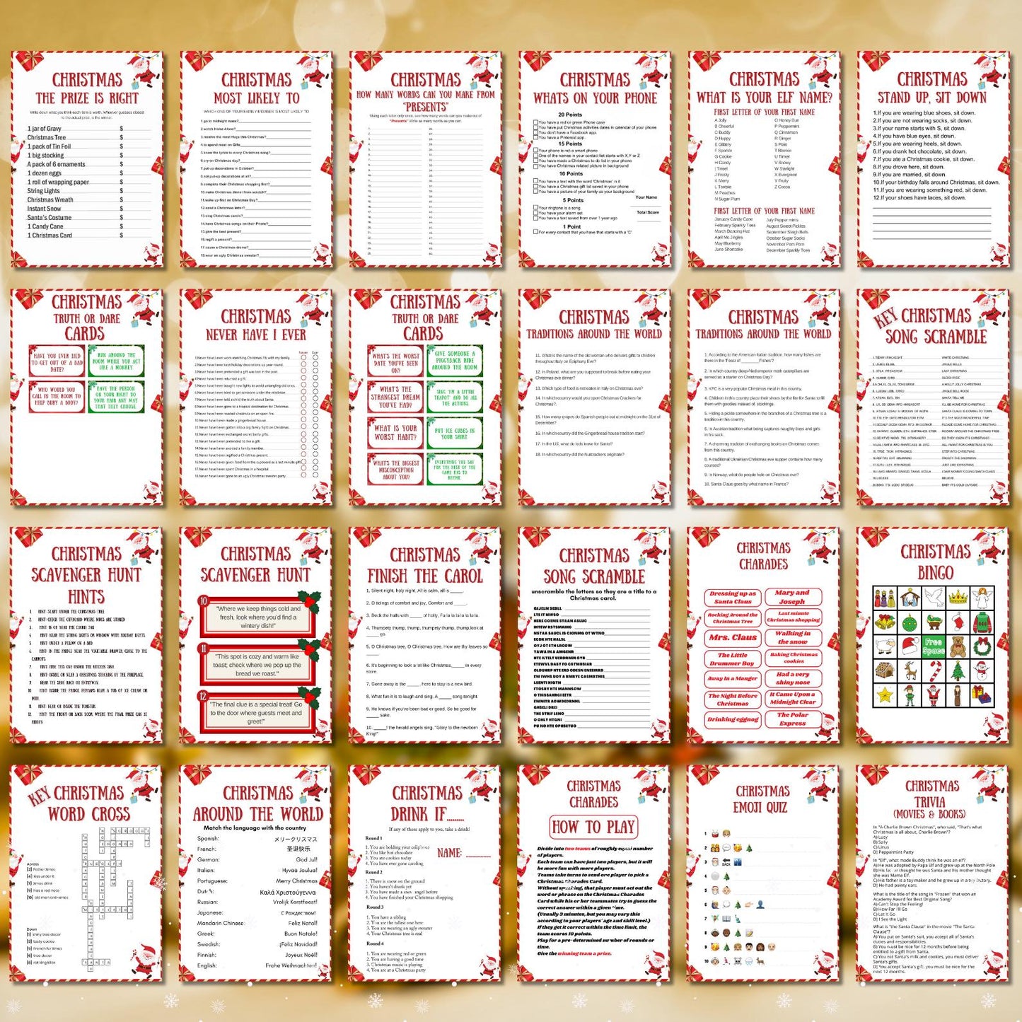 30+ Christmas Game Bundle, Christmas Party Games For Kids & Adults, School Xmas Games, Office Xmas Printable Game Bundle, Family Group Games