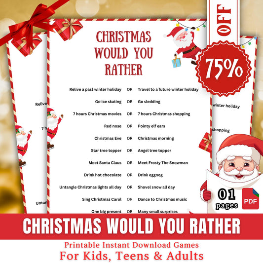 Christmas Would You Rather Game, Christmas Printable Questions Game For Kids & Adults, Christmas Family And Office Activity, Holiday Party