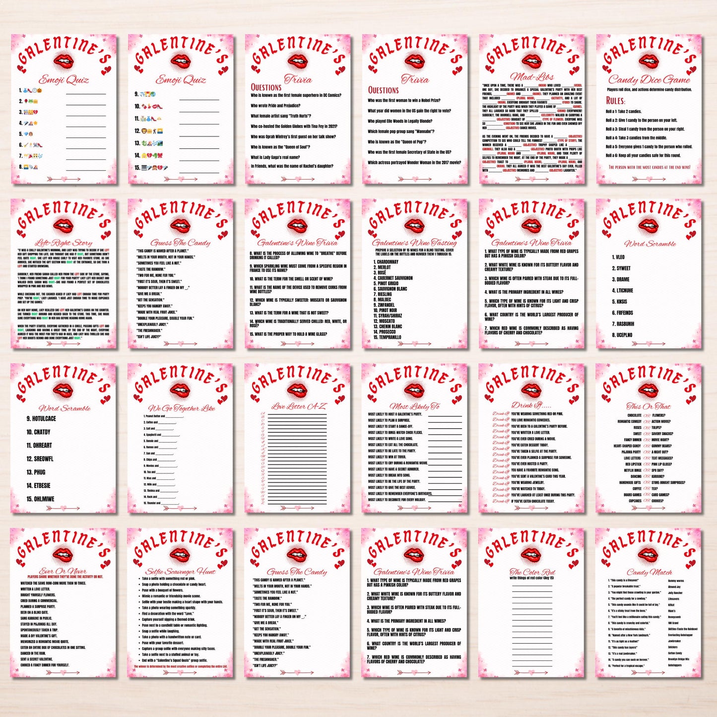 Galentine's Party Games | Galentines Games | Valentines Day Games | Valentines Game | Galantines Printable Game | Valentines Games Printable