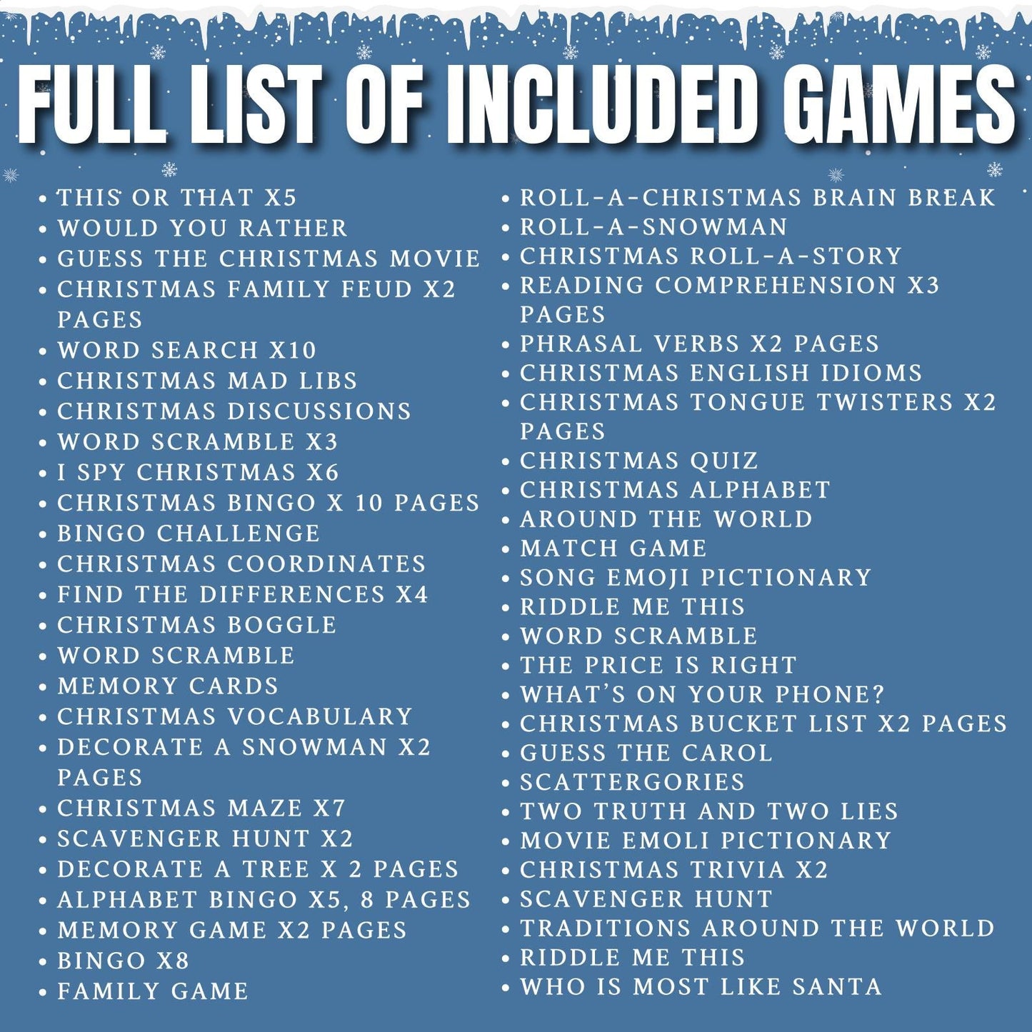 Christmas Game Bundle PLR MRR | 50+ Printable Games for Kids & Adults | Bingo, Emoji Quiz, Word Scramble | 135+ Pages Instant Download