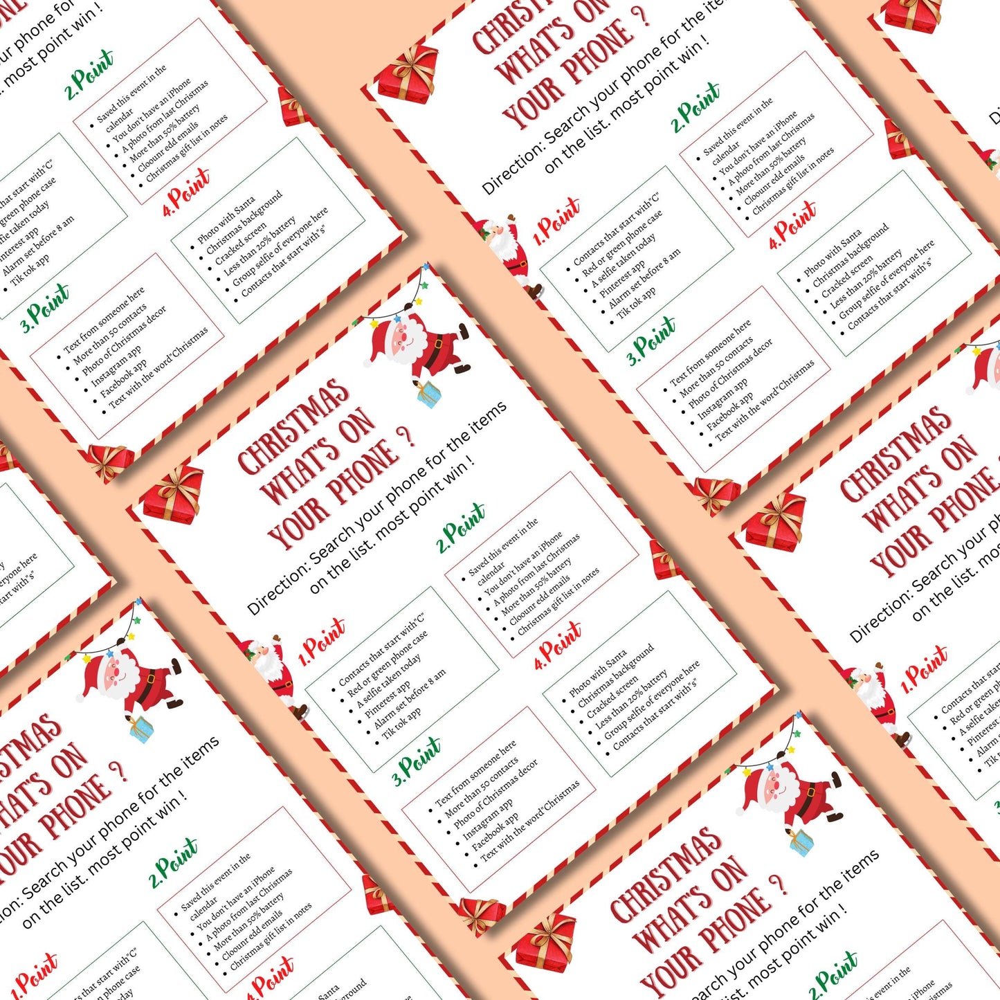 Christmas What's On Your Phone, Christmas Printable Festive Party Game For Kids & Adults, Family And Office Christmas Game, Xmas  PDF