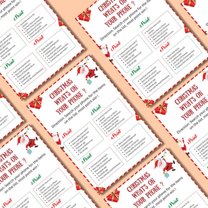 Christmas What's On Your Phone, Christmas Printable Festive Party Game For Kids & Adults, Family And Office Christmas Game, Xmas  PDF