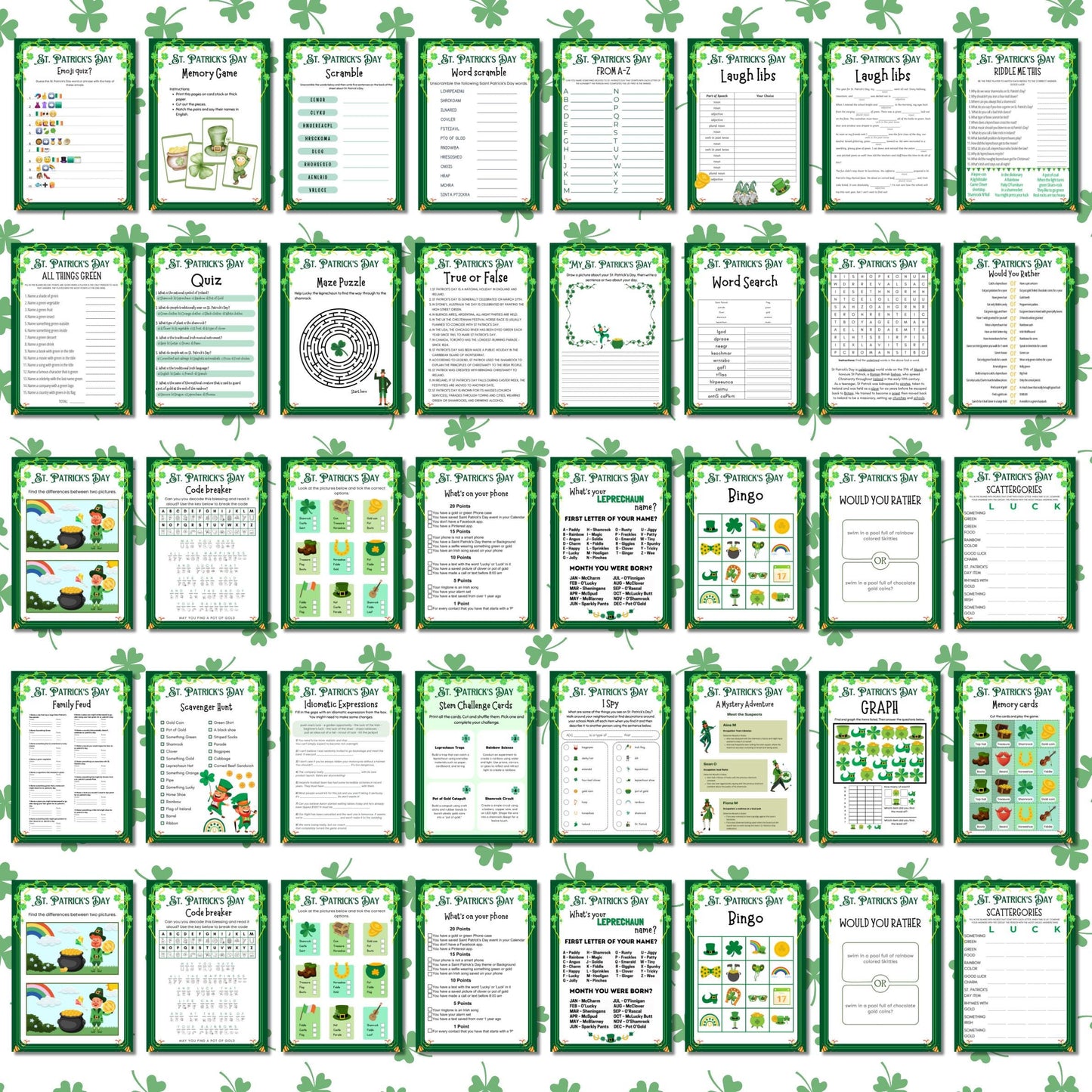 St Patrick's Day Games | St Patricks Games | St Patty's Day Game | St Patricks Party Games | Printable St Patricks Games Kids Teens Adults
