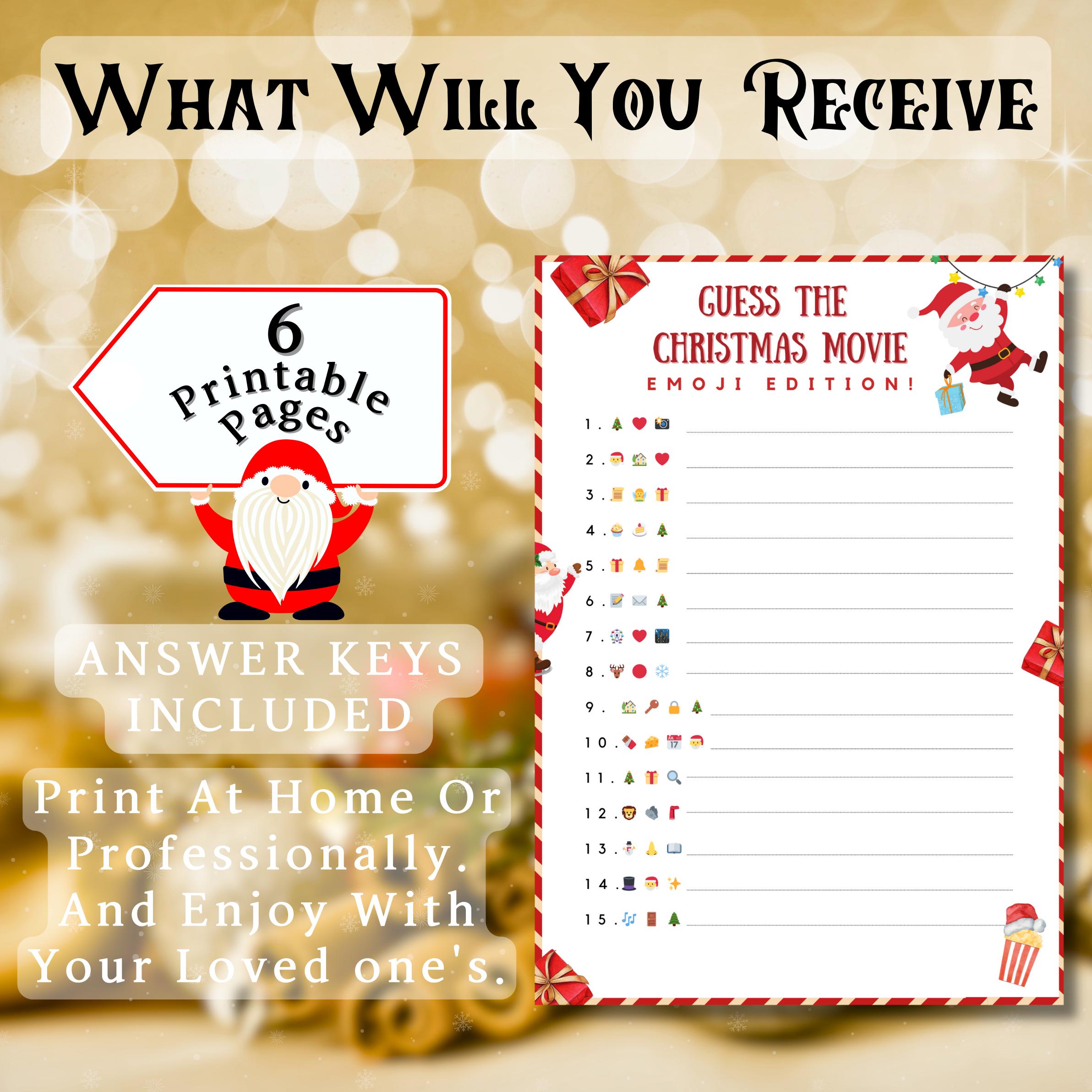 Christmas Emoji Game, Printable Christmas Game For Kids Adults Family Dinner Table Activity, Fun Party Trivia, Christmas Trivia Game Pdf