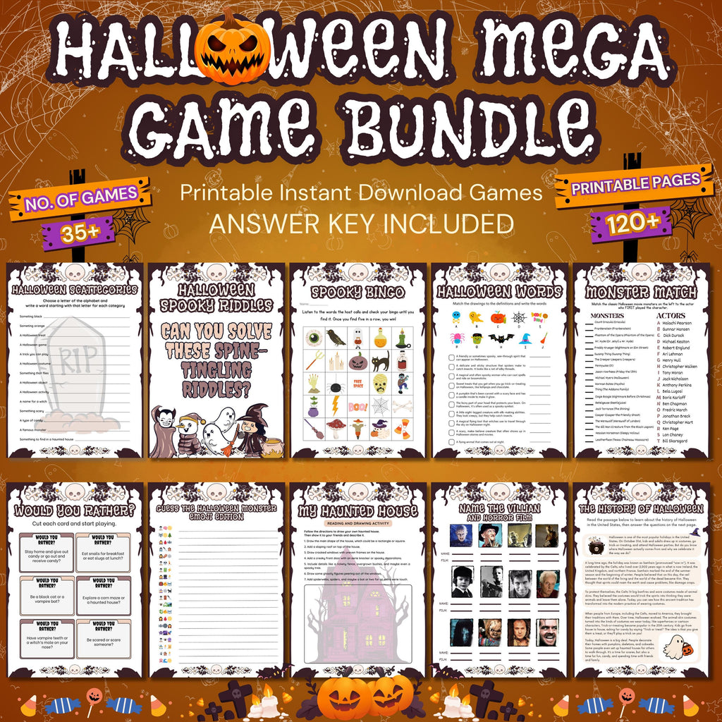 120+ Halloween Games Mega Bundle | Printable Halloween Games for Kids, Adults, Teens | Halloween Party Activities & Classroom Fun