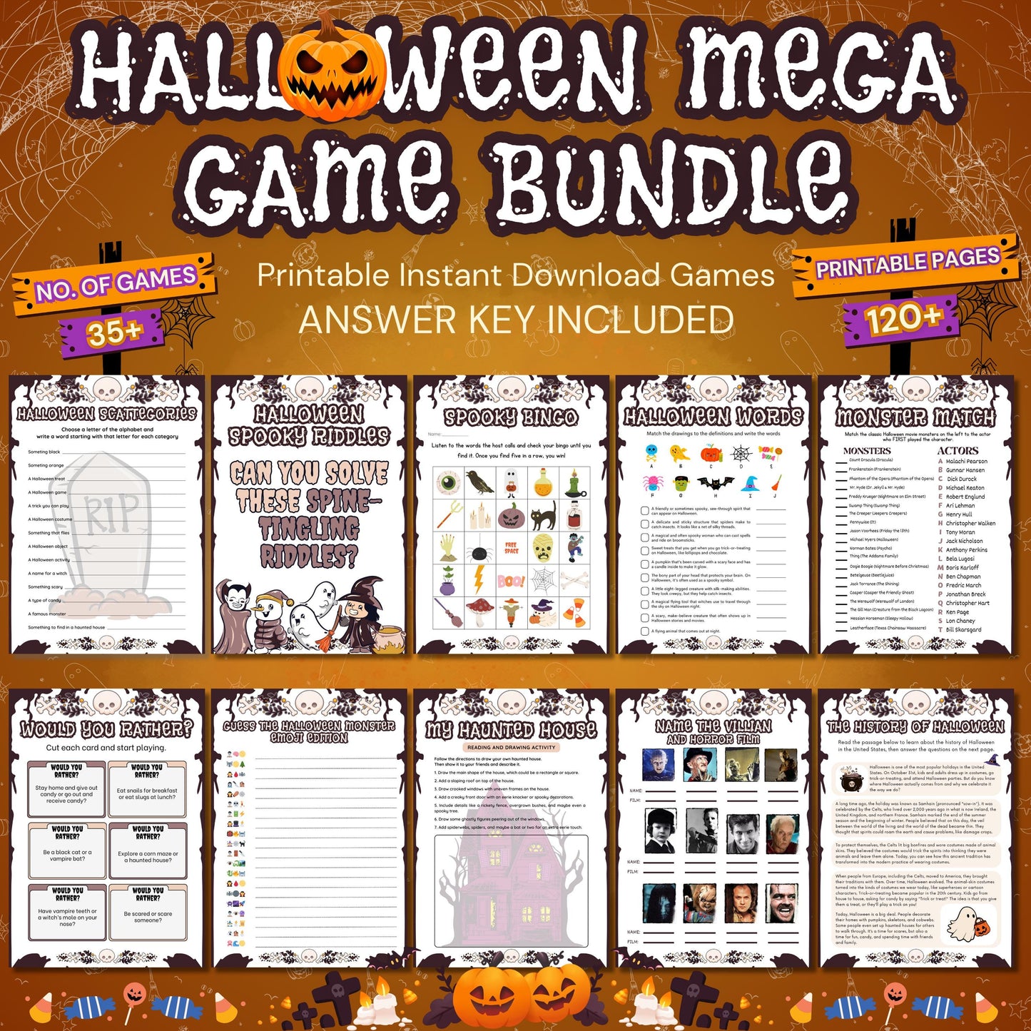 120+ Halloween Games Mega Bundle | Printable Halloween Games for Kids, Adults, Teens | Halloween Party Activities & Classroom Fun